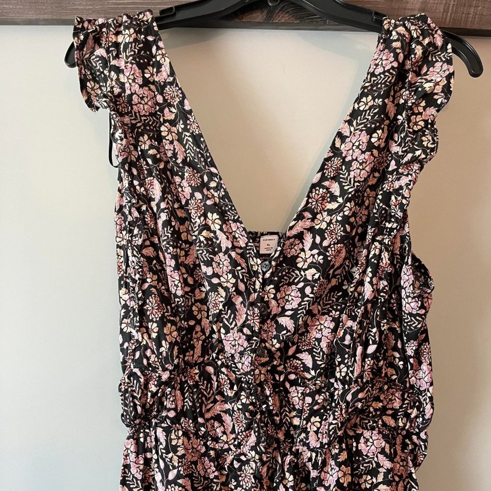 Old Navy - Black Floral Peplum Top with smocked back